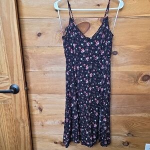 Lulu's Black Midi Slip Dress with Pink Floral Print